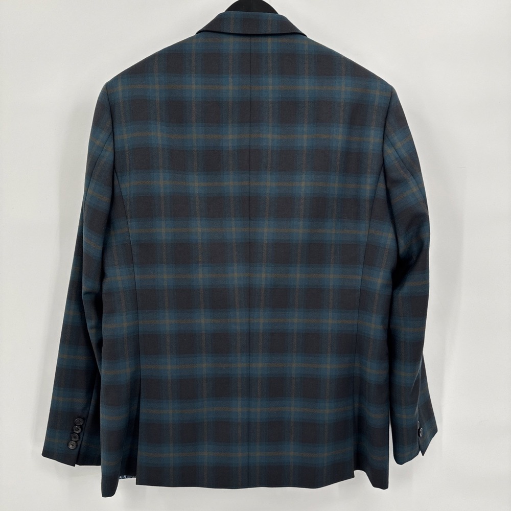Paul Smith London Men 42/52 Teal Black Windowpane Wool Sport Coat Portugal - Picture 2 of 14
